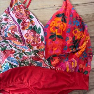 FARM Rio Red Floral Patchwork V-Neck Bodysuit